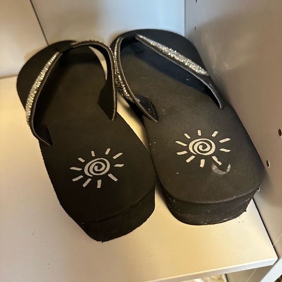 Rhinestone sparkle glitter platform black flip flops sz9 - Picture 3 of 4